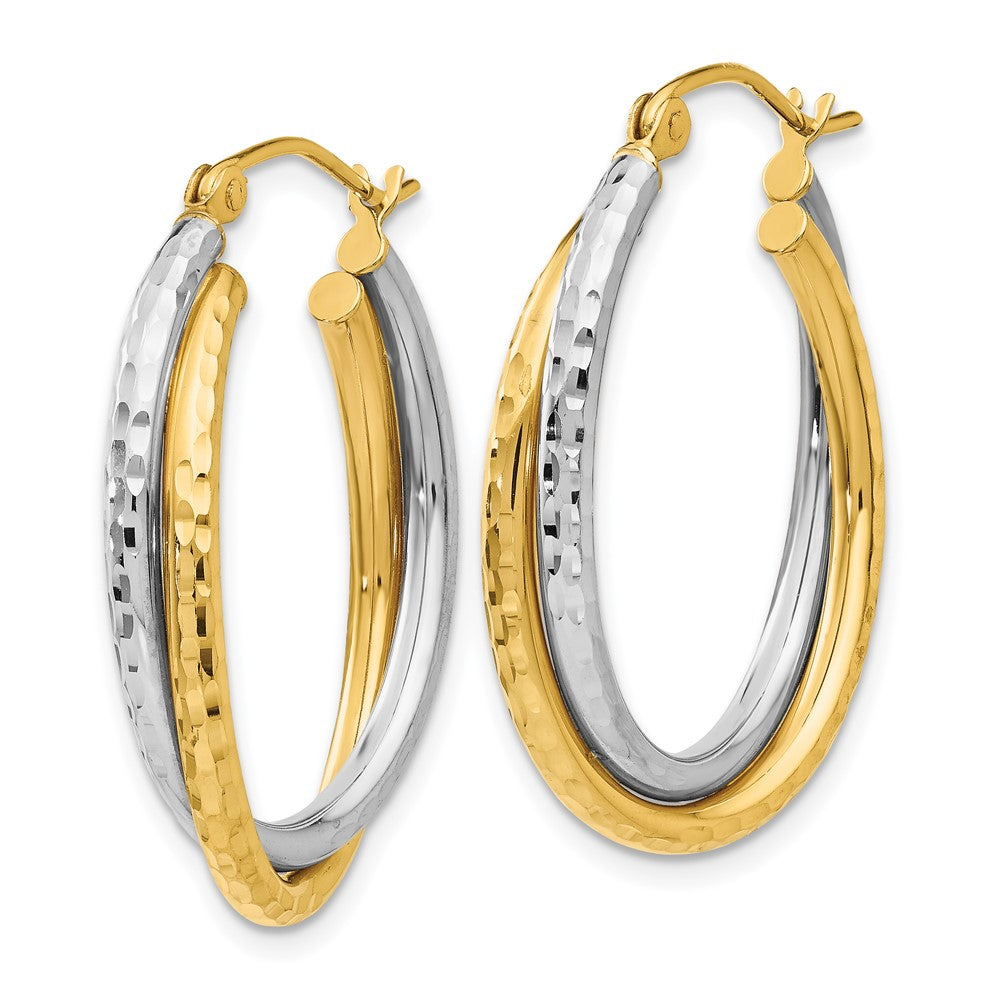 14K Bicolor Diamantiert Poliert Oval Creole Ohrring
