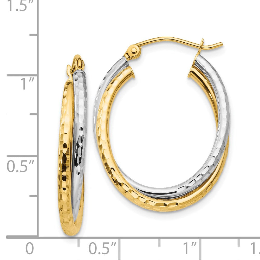 14K Bicolor Diamantiert Poliert Oval Creole Ohrring