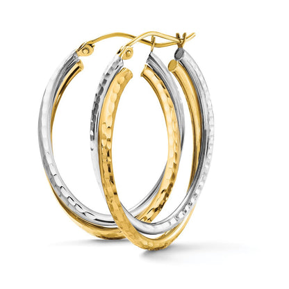 14K Bicolor Diamantiert Poliert Oval Creole Ohrring