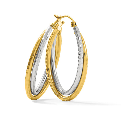 14K Bicolor Diamantiert Poliert Oval Creole Ohrring
