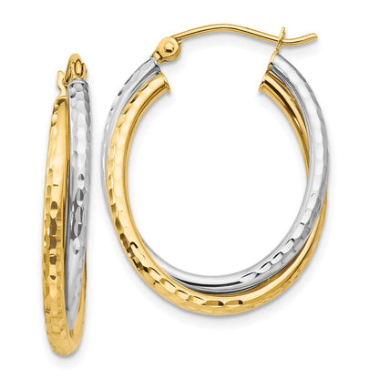 14K Bicolor Diamantiert Poliert Oval Creole Ohrring