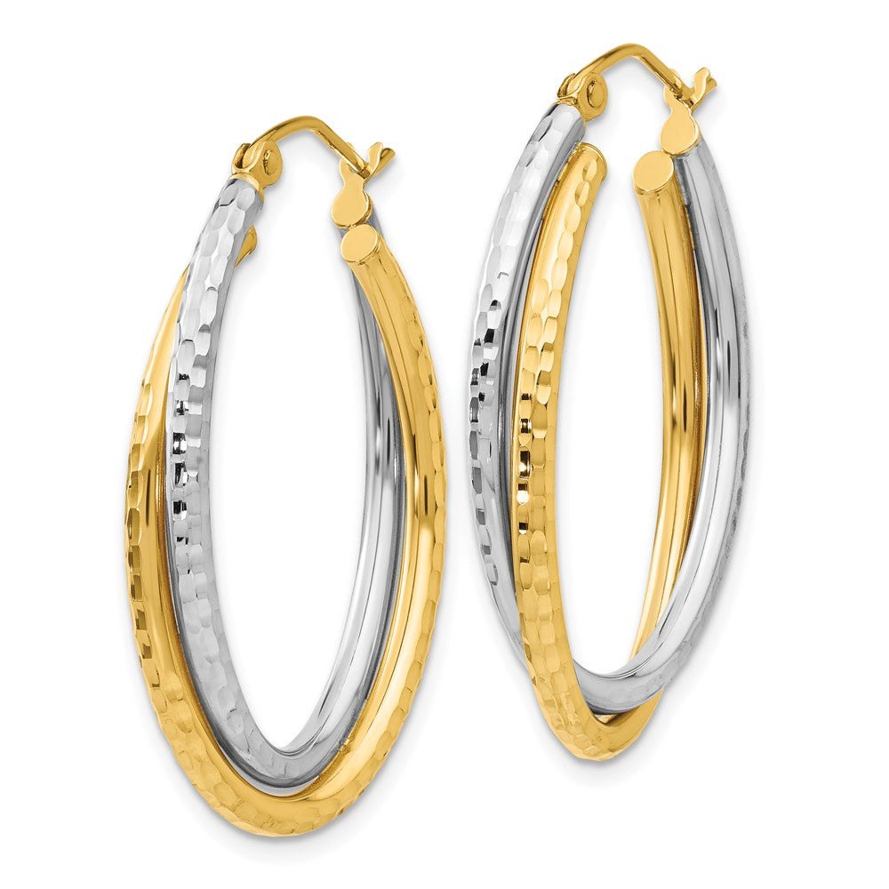 14K Bicolor Diamantiert Poliert Oval Creole Ohrring