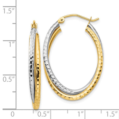 14K Bicolor Diamantiert Poliert Oval Creole Ohrring