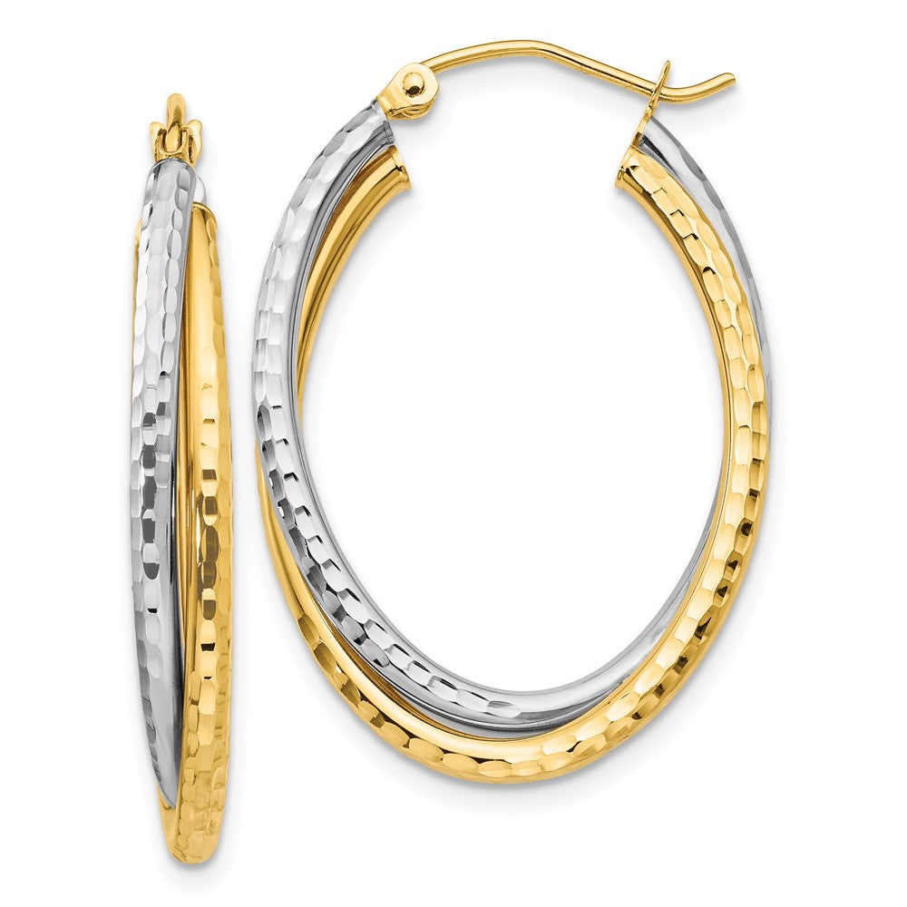 14K Bicolor Diamantiert Poliert Oval Creole Ohrring