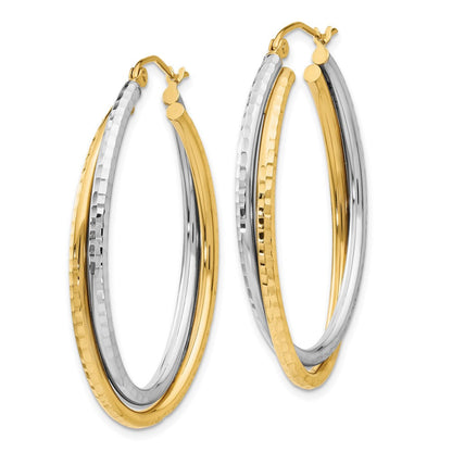 14K Bicolor Diamantiert Poliert Oval Creole Ohrring