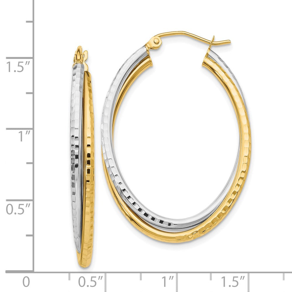 14K Bicolor Diamantiert Poliert Oval Creole Ohrring