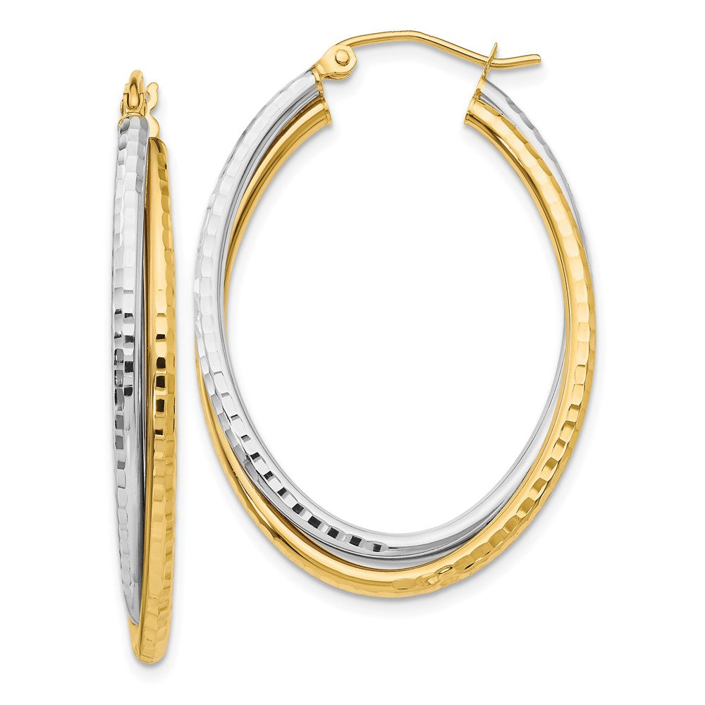 14K Bicolor Diamantiert Poliert Oval Creole Ohrring