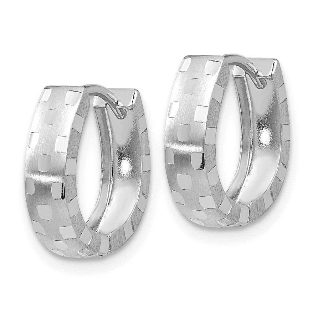 14K Weißgold Diamantiert 4mm Gemustert Klappbar Creolen