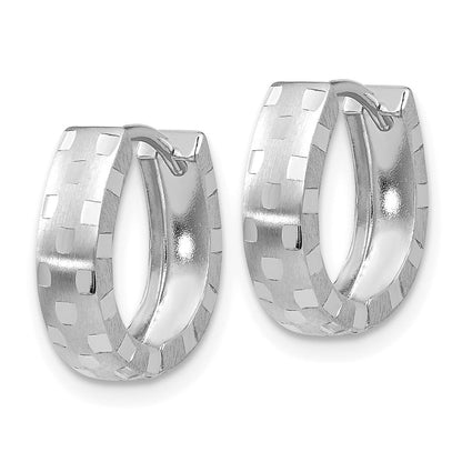 14K Weißgold Diamantiert 4mm Gemustert Klappbar Creolen