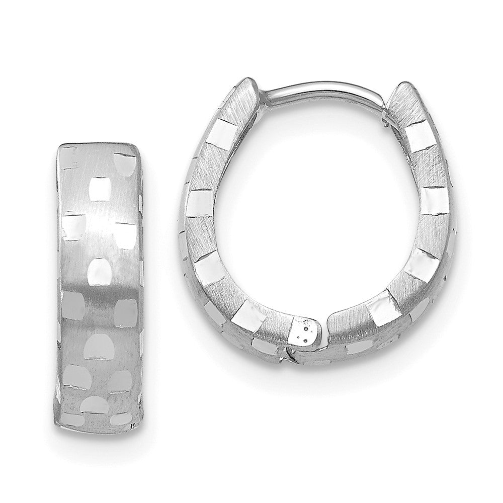 14K Weißgold Diamantiert 4mm Gemustert Klappbar Creolen