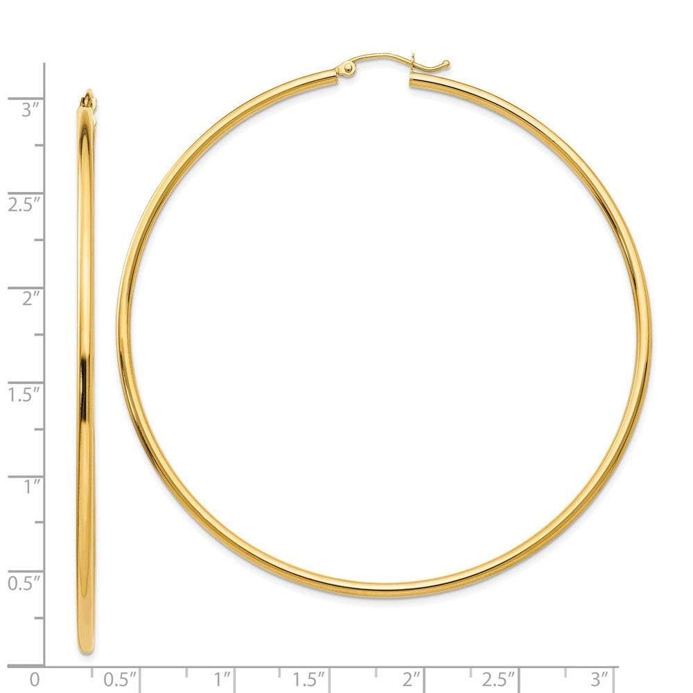 14K Gelbgold Poliert 2x70mm Rund Röhre Creolen