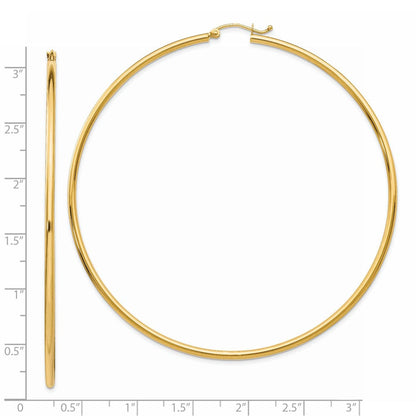 14K Gelbgold Poliert 2x75mm Rund Röhre Creolen