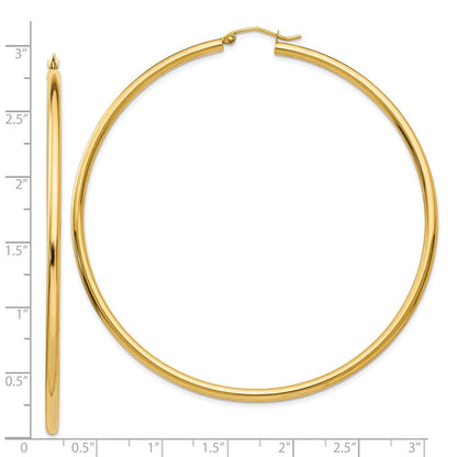 14K Gelbgold Poliert 2.25x70mm Rund Röhre Creolen