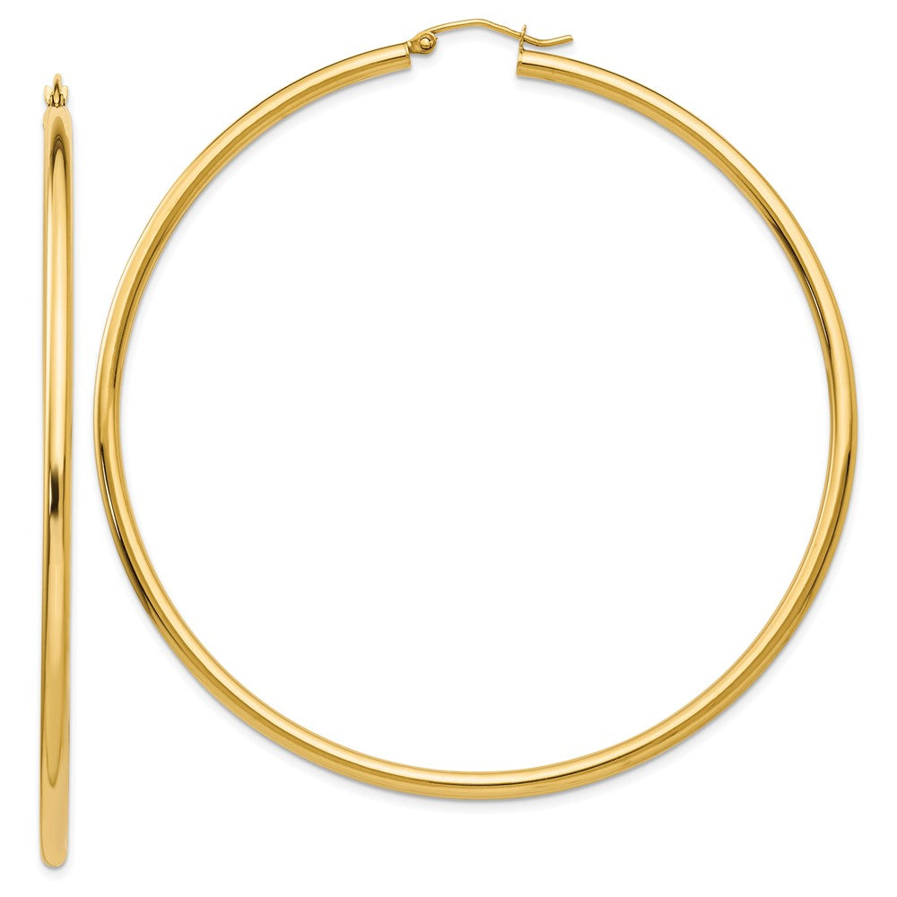 14K Gelbgold Poliert 2.25x70mm Rund Röhre Creolen