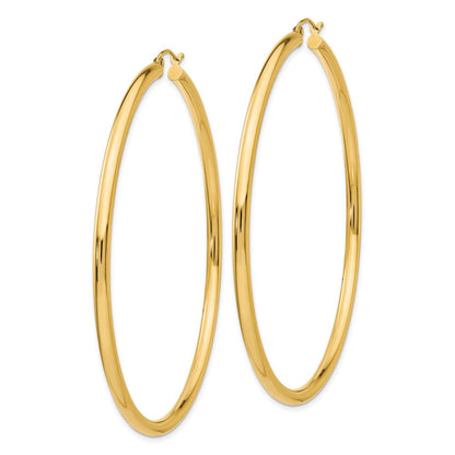 14K Gelbgold Poliert 3x70mm Rund Röhre Creolen