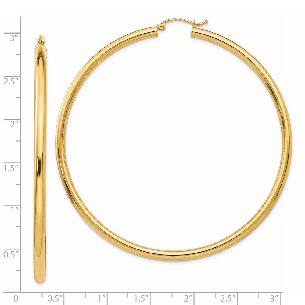 14K Gelbgold Poliert 3x70mm Rund Röhre Creolen