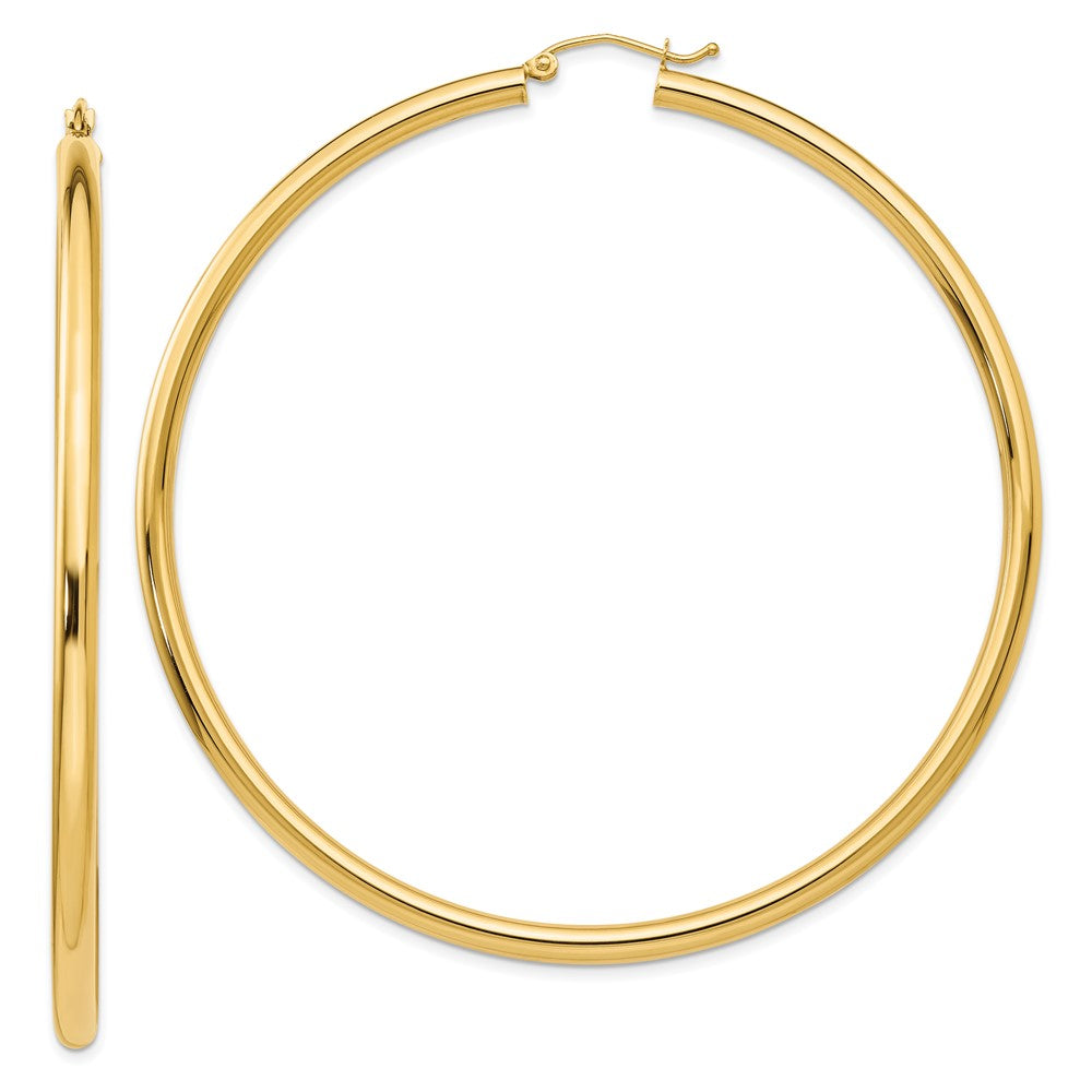14K Gelbgold Poliert 3x70mm Rund Röhre Creolen