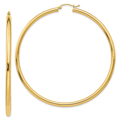 14K Gelbgold Poliert 3x70mm Rund Röhre Creolen