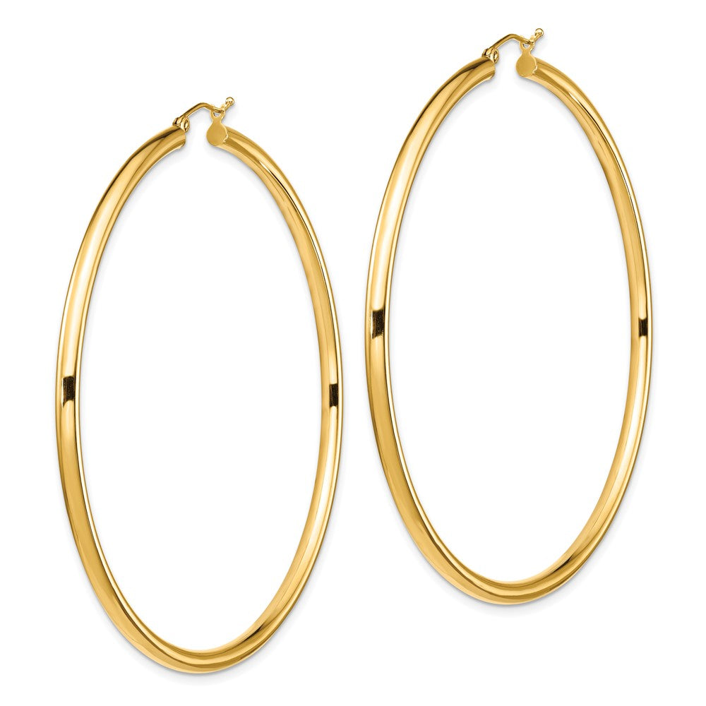 14K Gelbgold Poliert 3x70mm Leicht Rund Röhre Creolen