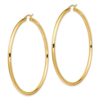 14K Gelbgold Poliert 3x70mm Leicht Rund Röhre Creolen