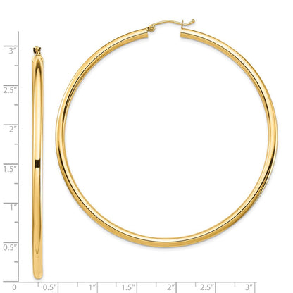 14K Gelbgold Poliert 3x70mm Leicht Rund Röhre Creolen