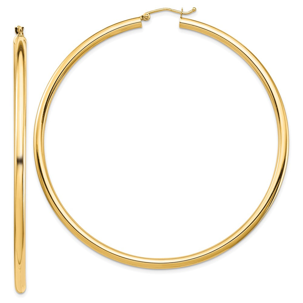 14K Gelbgold Poliert 3x70mm Leicht Rund Röhre Creolen