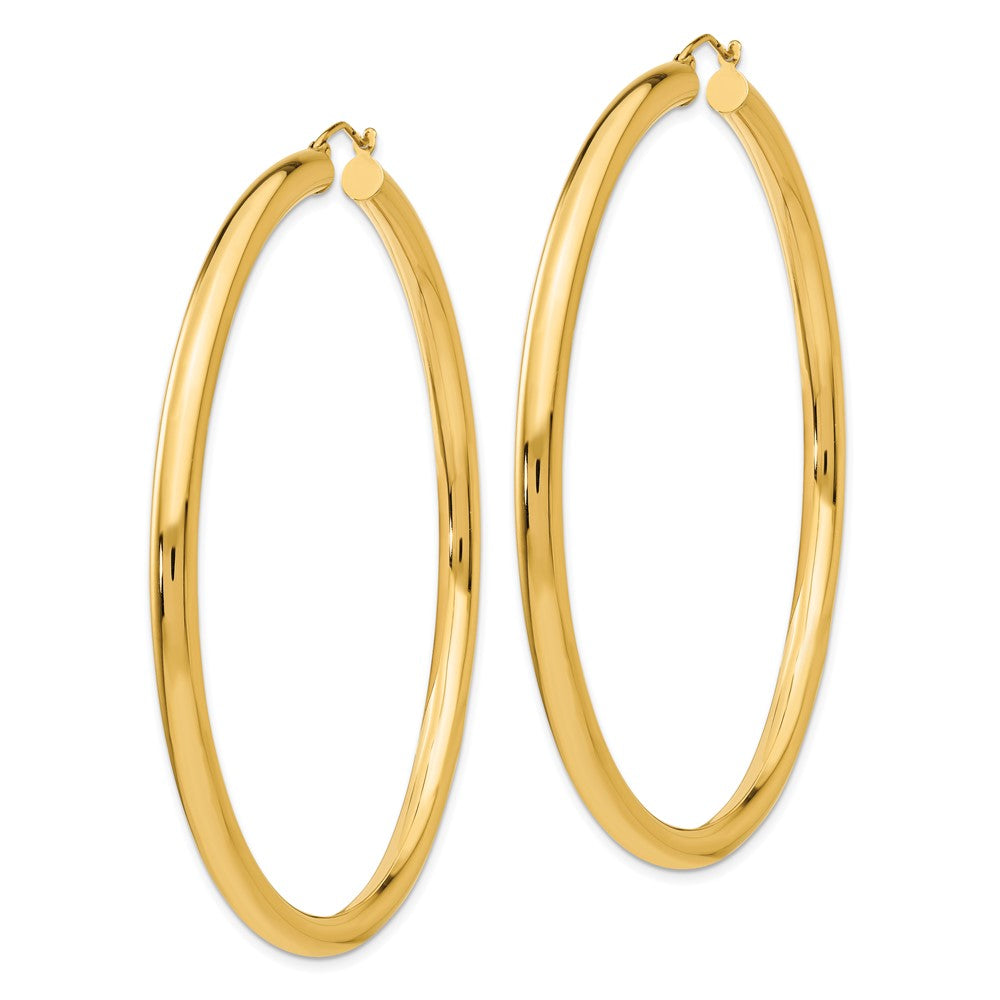 14K Gelbgold Poliert 4x70mm Rund Röhre Creolen