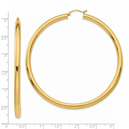 14K Gelbgold Poliert 4x70mm Rund Röhre Creolen