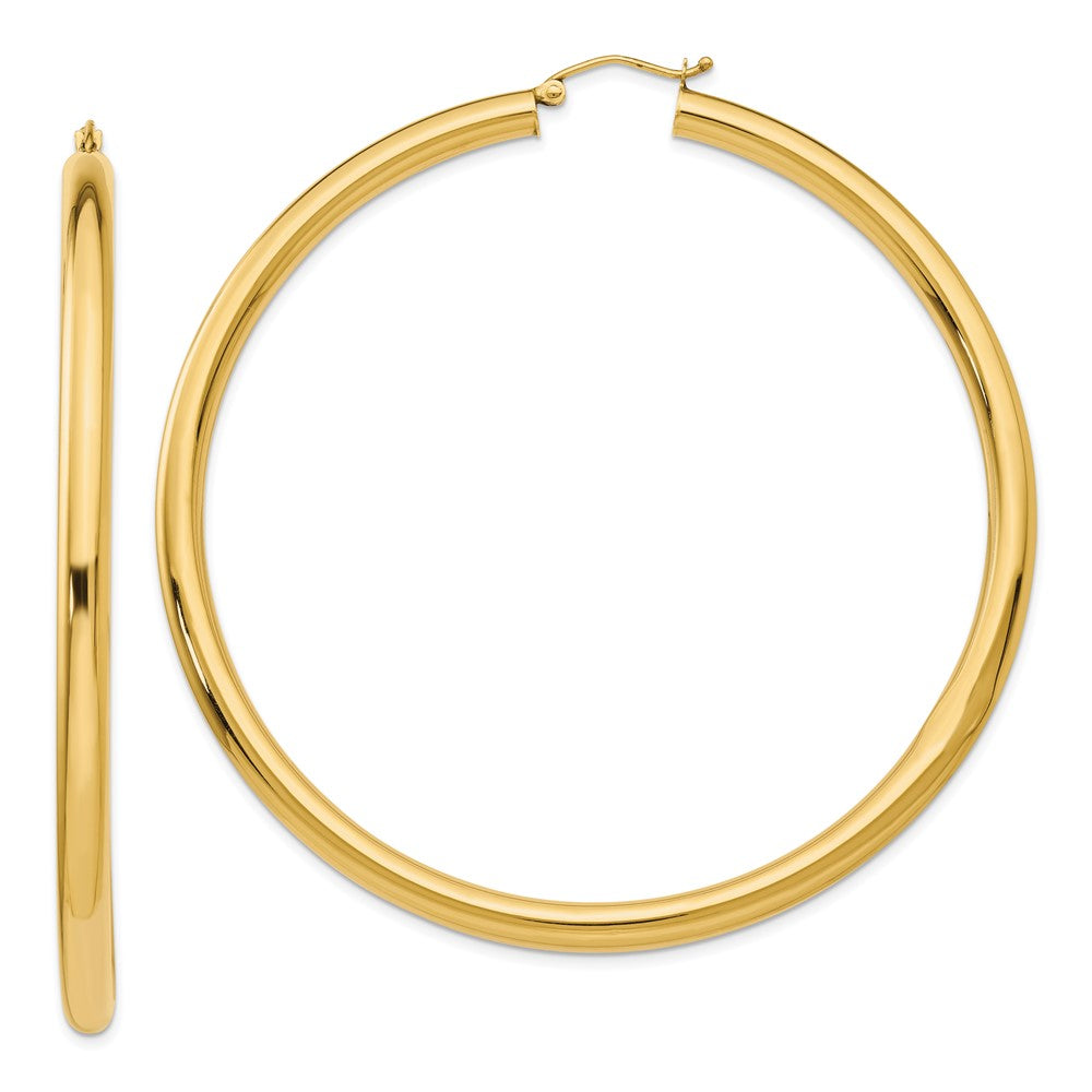 14K Gelbgold Poliert 4x70mm Rund Röhre Creolen