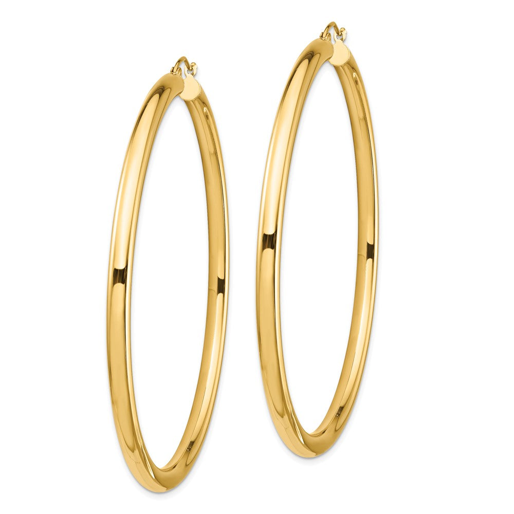 14K Gelbgold Poliert 4x70mm Leicht Rund Röhre Creolen