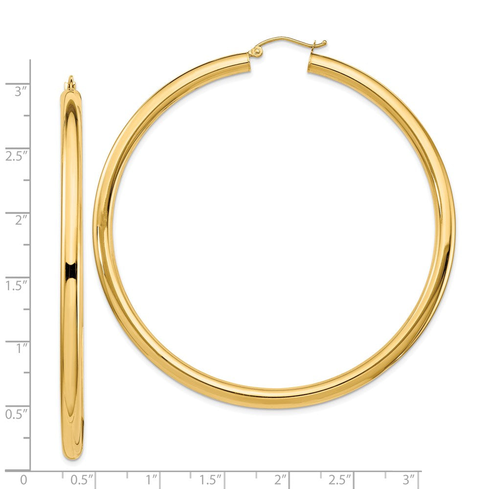 14K Gelbgold Poliert 4x70mm Leicht Rund Röhre Creolen