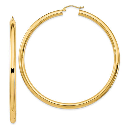 14K Gelbgold Poliert 4x70mm Leicht Rund Röhre Creolen