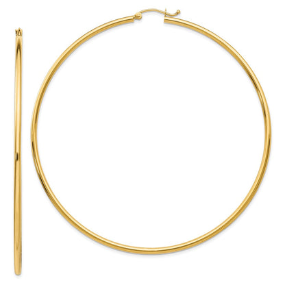 14K Gelbgold Poliert 2x75mm Leicht Rund Röhre Creolen