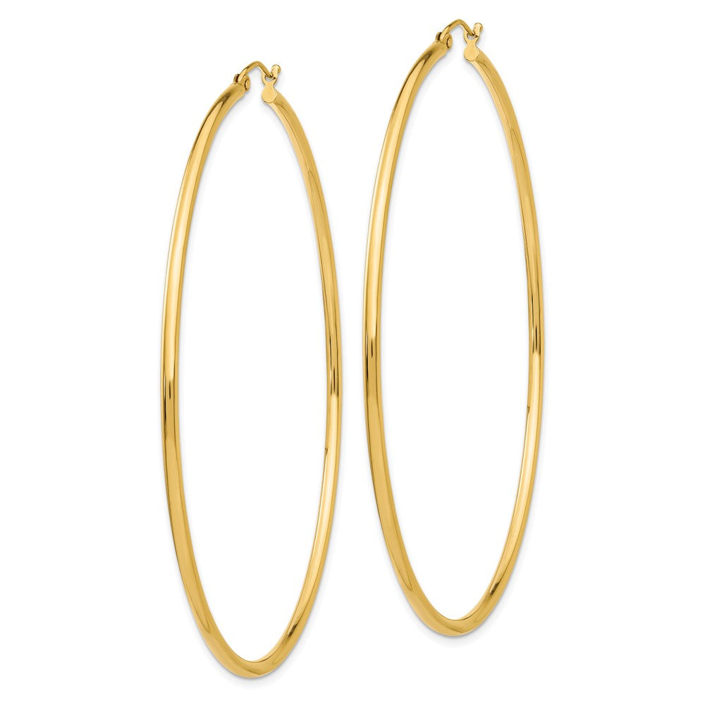 14K Gelbgold Poliert 2x70mm Leicht Rund Röhre Creolen