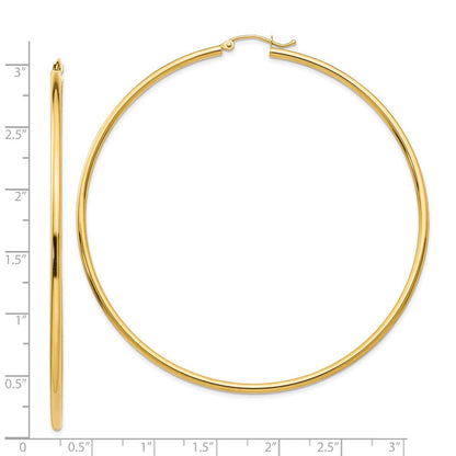 14K Gelbgold Poliert 2x70mm Leicht Rund Röhre Creolen