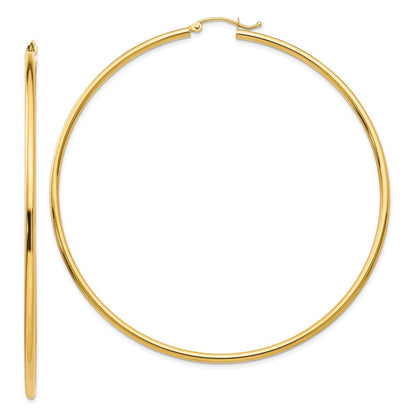 14K Gelbgold Poliert 2x70mm Leicht Rund Röhre Creolen