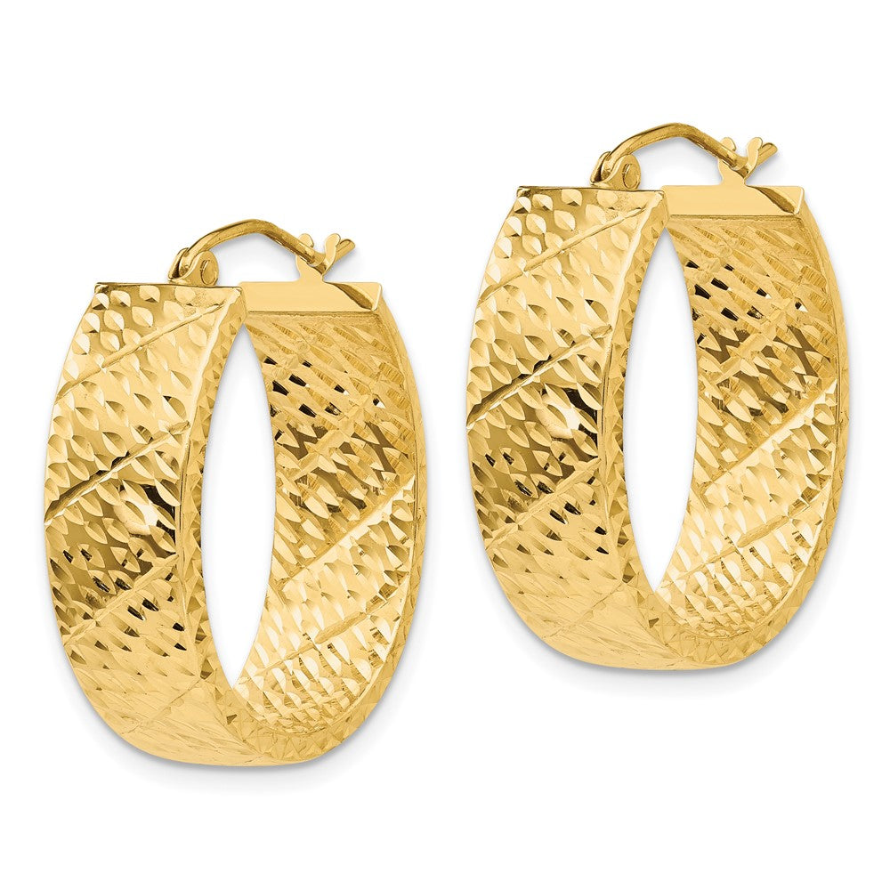 14K Gelbgold Diamantiert Oval Creolen