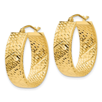 14K Gelbgold Diamantiert Oval Creolen