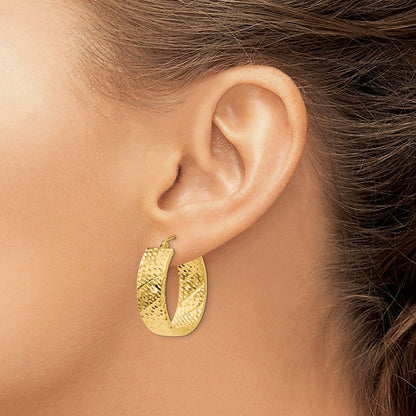 14K Gelbgold Diamantiert Oval Creolen