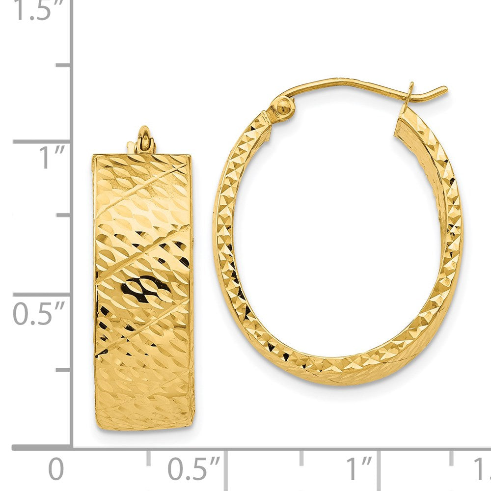 14K Gelbgold Diamantiert Oval Creolen