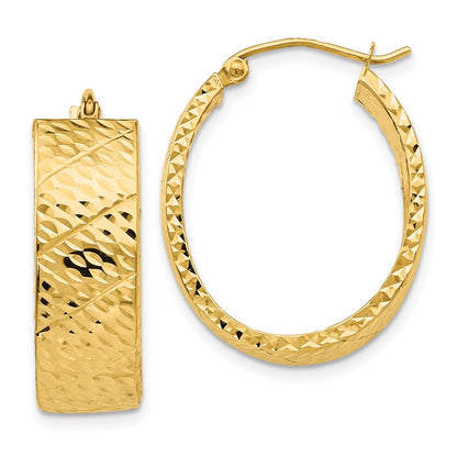 14K Gelbgold Diamantiert Oval Creolen