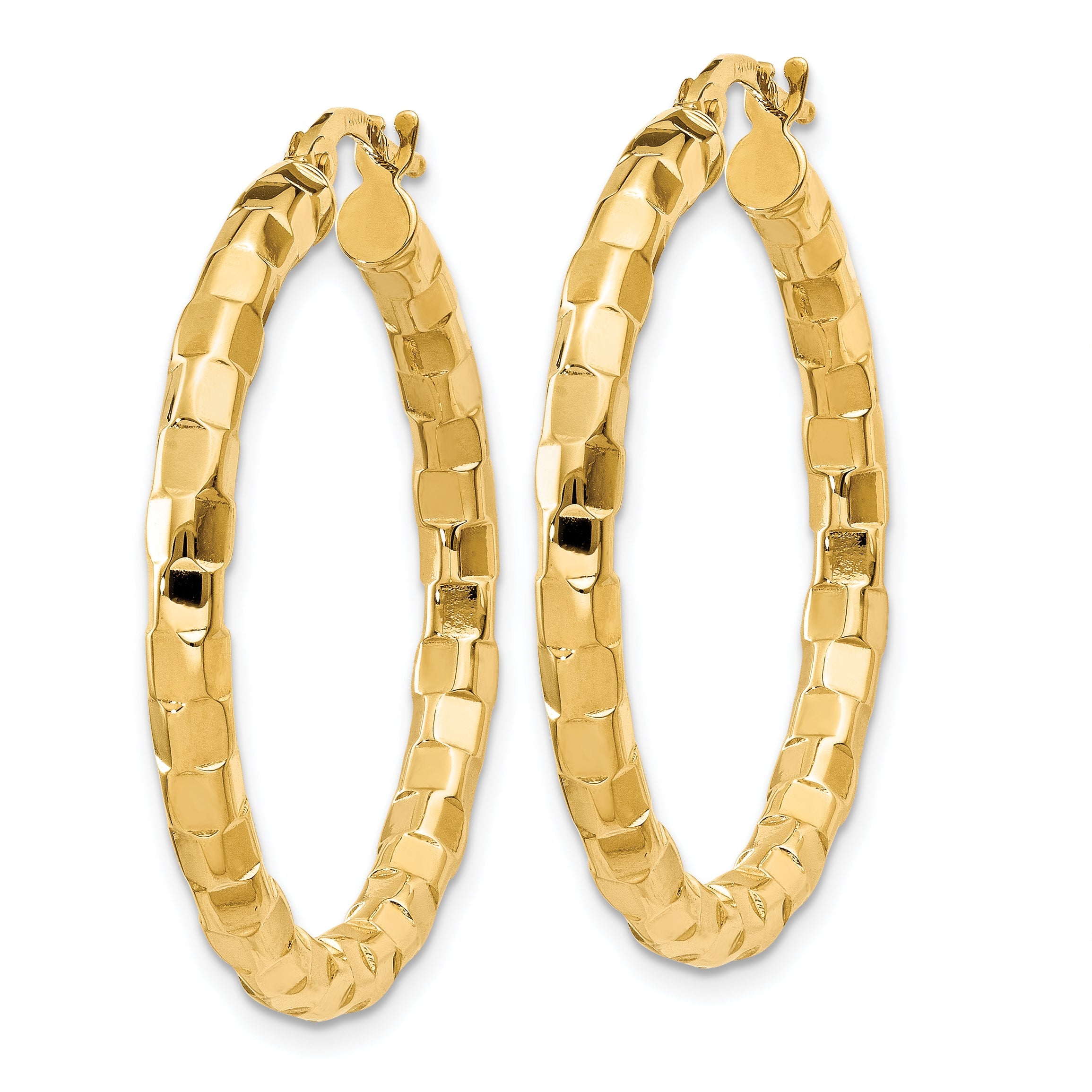14K Gelbgold Poliert/textured Stecker Creole Ohrring