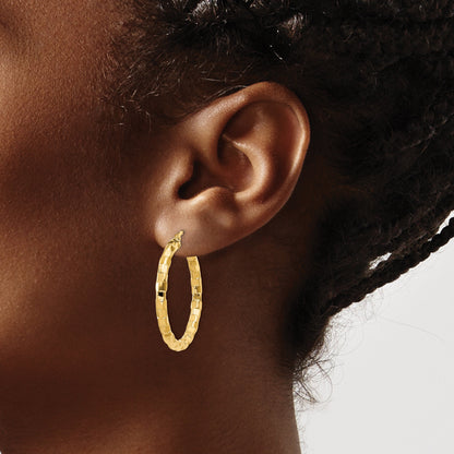 14K Gelbgold Poliert/textured Stecker Creole Ohrring