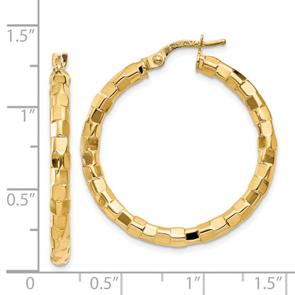 14K Gelbgold Poliert/textured Stecker Creole Ohrring