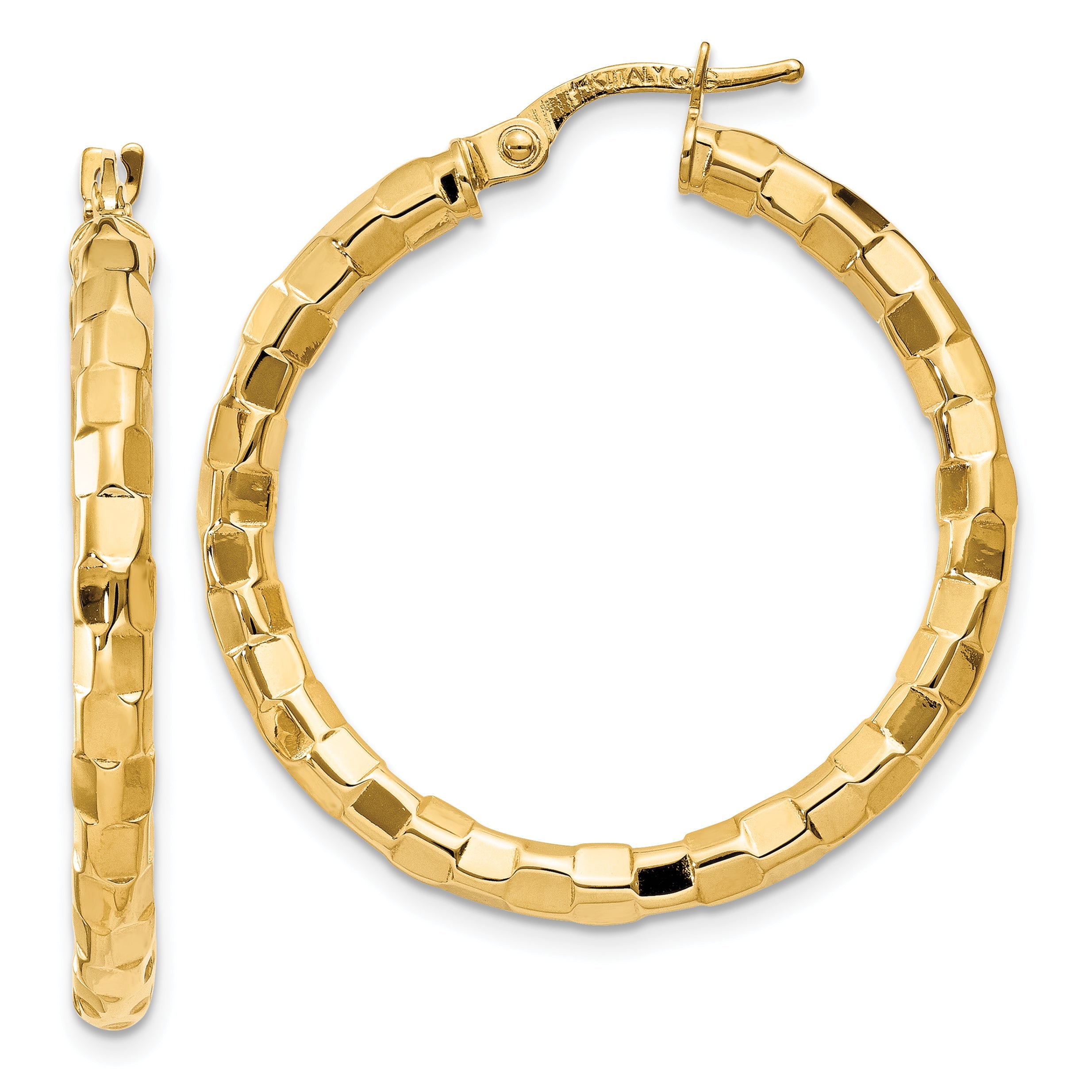 14K Gelbgold Poliert/textured Stecker Creole Ohrring