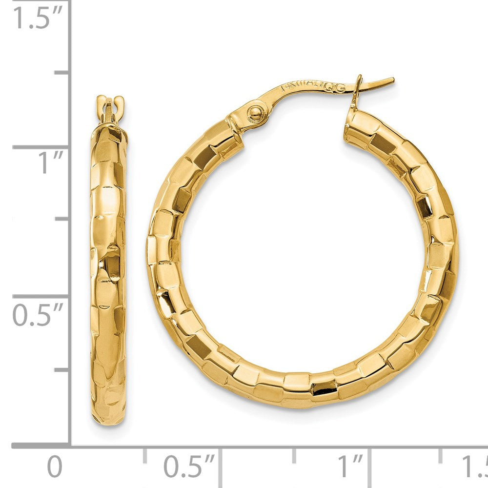 14K Gelbgold Poliert/textured Stecker Creole Ohrring