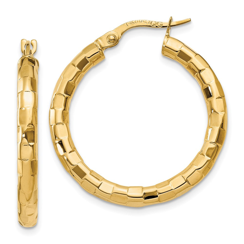 14K Gelbgold Poliert/textured Stecker Creole Ohrring