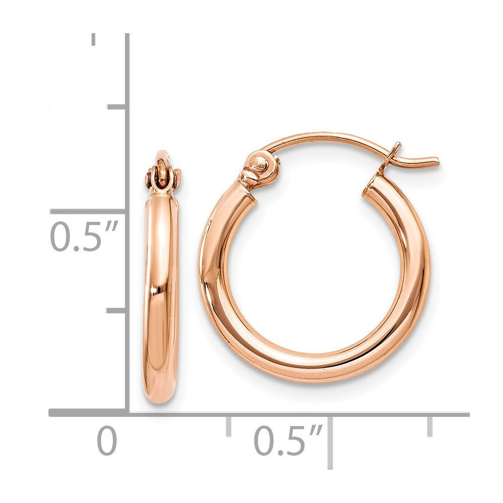 14K Roségold Poliert 2mm Leicht Röhre Creolen