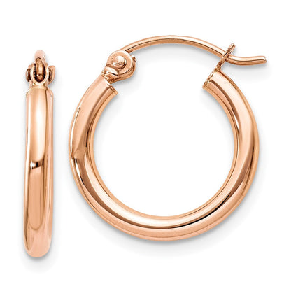 14K Roségold Poliert 2mm Leicht Röhre Creolen