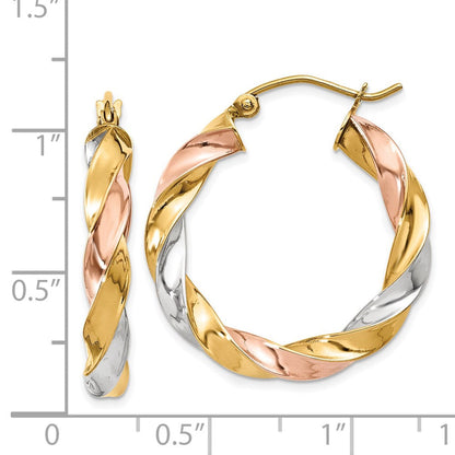 14K Tricolor Licht Gedreht Creolen